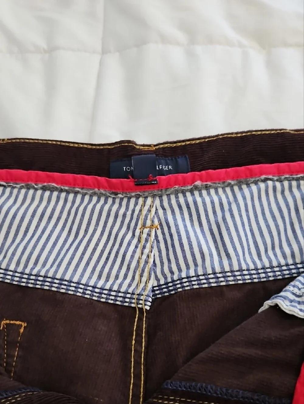 Tommy Hilfiger Brown Corduroy Pants with Red Trim